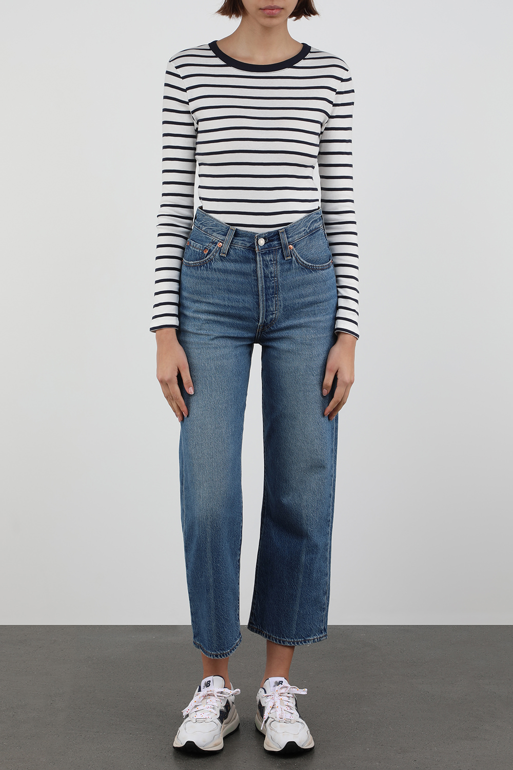 חולצת פסים ארוכה בגווני כחול ולבן